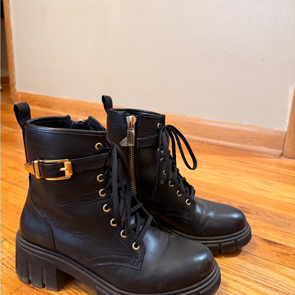 Koda Thursday Boot Company Black Ankle Boots with Gold Accents